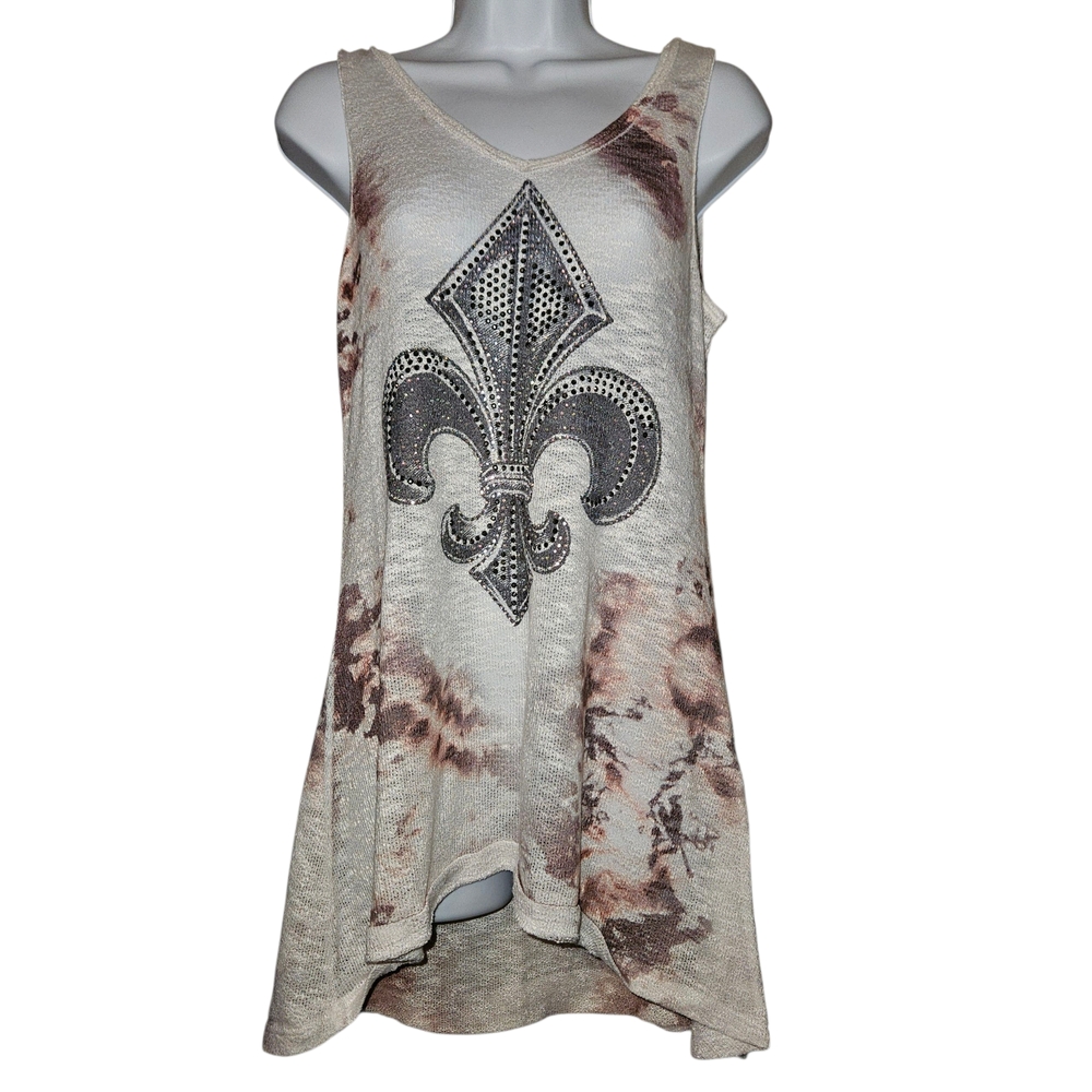 Vocal Tank Tunic Size Xl Rhinestone Fleur De Lis Bling Women’s Thin Sheer